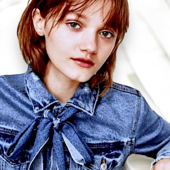 Twelve by Ontwelfth Distressed Denim Jacket with Bow - Picture 9 of 16